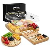 Premium Charcuterie Board with Lid – Bamboo Cheese Board Set with Utensils, Drawer & Fruit Tray – House Warming Gifts New Home, Wedding, Birthday, Bridal Shower (Black)