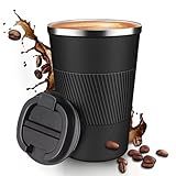Baodaadan 12OZ Travel Coffee Mug Insulated Coffee Cup with Spill Leak Proof Lid, Portable Stainless Steel Tumbler Reusable Hot and Cold Water Mug for Car, Daily, Camping-Black