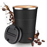 Baodaadan 12OZ Travel Coffee Mug Insulated Coffee Cup with Spill Leak Proof Lid, Portable Stainless Steel Tumbler Reusable Hot and Cold Water Mug for Car, Daily, Camping-Black