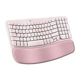 Logitech Wave Keys Wireless Ergonomic Keyboard with Cushioned Palm Rest, Comfortable Natural Typing, Easy-Switch, Bluetooth, Logi Bolt Receiver, for Multi-OS, Windows/Mac - Rose