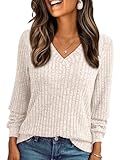 AUTOMET Womens V Neck Long Sleeve Shirt Fall Fashion Tops Tunic Dressy Casual Sweater Clothes Cute Trendy Work Outfits 2025 Apricot L