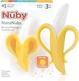 Nuby Nananubs Banana Massaging Teether – Baby Teething Toys 3 Months and Up, Silicone Teether for Sore Gums, Infant Toy, Baby Essentials, Brush, Travel Accessory, Gift for Babies