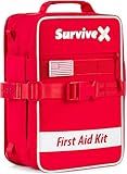 SurviveX Large First Aid Kit for Car, Travel & Home - Emergency Kit for Hiking, Camping, Backpacking and Outdoors - Includes Zip Stitch Wound Closure Strips