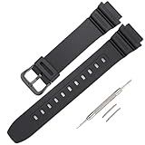 Silicone Replacement Strap Compatible With Casio Shock SGW-300/SGW-400/SGW-500/MRW-200/AEQ-110W/AE-1200/W-218 Series, Men’s Waterproof Sports Watch Band (Black buckle)
