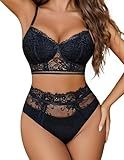 Avidlove Lingerie Sets for Women Bra and High Waist Panty Set 2 Piece Lace Babydoll Outfits Black M