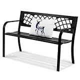 VEVOR Outdoor Bench, 46" Iron Steel Frame Garden Park Bench with Mesh Pattern and Plastic Backrest Armrests, Patio Bench for Garden, Park, Yard, Front Porch