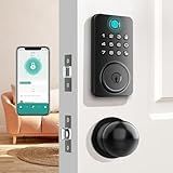 Fingerprint Door Lock Deadbolt with Handle Set – Smart Keyless Entry Lock with 5-in-1 Unlock, Keypad Lock with AutoLock, App Control – Easy DIY Installation for Home & Rental Security (Metal Black)