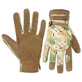 HANDLANDY Gardening Gloves for Women, Breathable Ladies Leather Garden Yard Gloves Best Gift for Gardeners (Khaki-printing, Medium (Pack of 1))
