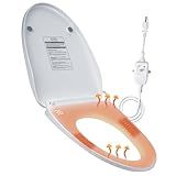 Heated Toilet Seat with Temperature Display and Built-in Side Controls, 3-Speed Heating Mode Elongated Toilet with Earth Leakage Protection, Slow Close Warming Toilet Seat with Auto Night Light