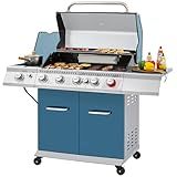 Royal Gourmet GA5403B 5 Burner Propane Gas Grill with Side Burner & Rear Burner, Cabinet Style Design BBQ Grill with 74,000 BTUs Output for Barbecue Grilling & Backyard Cooking, Blue