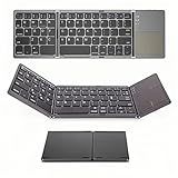 Guiheng Foldable Bluetooth Keyboard with Touchpad, Portable Wireless Keyboard Rechargeable Full Size Ultra Slim Pocket Folding Key Board for Android Windows iOS Tablet & Laptop-Grey