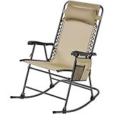 Yaheetech 26in Rocking Chair Outdoor Zero Gravity Folding Chairs Rocking Chairs Foldable Outdoor Reclining Lounge Chair for Outside Lawn with Cupholder/Pillow Ergonomic Design for Rest, Beige