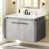 DWVO 24" Bathroom Vanity with Sink Combo, Wall Mounted Modern Bathroom Cabinet with Ceramic Sink, Large Storage Double Soft-Close Doors Cabinet Vanity, Grey