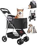 VEVOR Pet Stroller, 35 lbs Weight Capacity, Foldable Dog Stroller Cart, 4 Wheels Cats Strollers with with Detachable Carrier & Mesh Windows, Portable Design with Brake for Small to Medium Pets