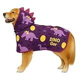 LovinPet 3‑in‑1 Dog Warm Winter Coat & Bathrobe, Hooded Dinosaur Fleece, Lightweight High‑Loft, Absorbent Knit, Quiet Hook‑and‑Loop, Wind‑Blocking Edges, Dog Robes for Medium & Large Dogs, Purple,XL