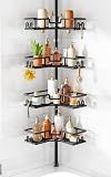 HAMITOR Shower Caddy Tension Pole: 4-Tier Adjustable Corner Organizer Black