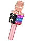 BONAOK Karaoke Microphone for Kids & Adults - Bluetooth Microphones Singing Mic with Disco Lights, Echo Effect, Built-in Speaker Portable Karaoke Player for Party Travel Gifts Q78(Rose Gold)