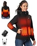 WASOTO Heated Jackets for Women 18400 mAh Battery Pack Water-Resistant Slim Fit with Detachable Hood Softshell Jackets(Black,L)