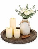 Hanobe Round Wooden Candle Holder Trays for Coffee Table, Distressed Finish