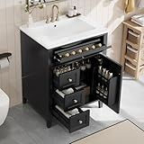 Linique 24" Bathroom Vanity with Sink Combo Set, Bathroom Cabinet with 3 Drawers and a Tip-Out Drawer, Adjustable Shelves, Soft Closing Cabinet Door with Organizer, Black