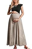 OUGES Women 2025 Spring Summer Floral Maxi Dresses Maternity Clothes Casual Long Fashion Photoshoot Dress with Pockets(Floral A,M)