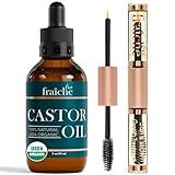 Live Fraiche Organic Castor Oil Lash Serum for Hair Growth, Eyebrow Eyelash Growth Serum, 100% Pure Cold Pressed Hexane Free (2oz Glass Bottle + FILLED Mascara Tube)