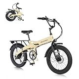 GELEISEN Folding Ebike for Adults, UL2849 374.4Wh 20" Fat Tire 20MPH Yellow