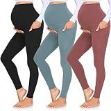 GROTEEN 3 Pack Women's Maternity Leggings with Pockets Over The Belly Pants
