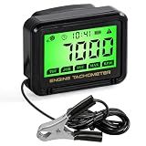 Digital Tachometer Hour Meter with RPM Alarm,IPX68 Waterproof Small Engine Tachometer,Replaceable Battery,Inductive RPM Gauge for Motorcycle,Chainsaw,Mower,ATV,Marine