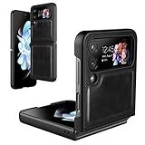 Foluu Galaxy Z Flip 4 5G Leather Case, PU Leather + Hard PC Shell Ultra-Thin Durable Phone Cover (Black)