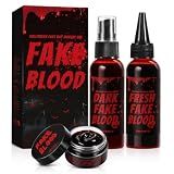 Halloween Fake Blood Kit, 3PCS Realistic Washable Blood Makeup with Spray, Dripping Blood & Coagulated Gel Blood for Zombie Vampire Monster Cosplay, Costume Party & SFX Makeup (3PCS)