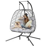 Double Hanging Egg Chair wth Stand, Patio Hammock Swing Chair with Cushion Loveseat for Bedroom, Balcony, Garden, Indoor, Outdoor