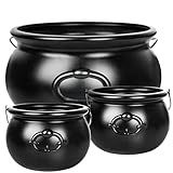 ZATAYE 3PCS Witches Cauldron, 12.6" and 7.68" Halloween Large Cauldron, Plastic Black Candy Holder Pot Spooky Punch Bowl for Halloween Decorations, Trick or Treat, St Patrick's Day Favors