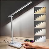 ELECTRI LED Desk Lamp, Touch Desk Light with USB Port, 5 Color & Stepless Dimming, 360° Rotatable ＆ Foldable, Reading Lamp for Table Study Work Office Nail Craft Puzzle(with Adapter) (White)