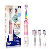 SEAGO Kids Electric Toothbrush with 2 Mins Brushing Timer and 4 Replacement Brush Heads, Rainbow LED Light Makes Brushing Fun, Boys Battery Powered Toothbrush for 4-12 Years Old，SG-977（Pink）