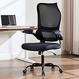 Ergonomic Office Chair, High Back Breathable Mesh Computer Desk Chair with Adjustable Lumbar Support and Flip-Up Armrests, 300LB Capacity Executive Swivel Task Gaming Seat for Home and Office (Black)