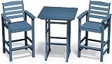 SERWALL 3 Pcs HDPE Bar Height Adirondack Chairs and Table Set, Blue