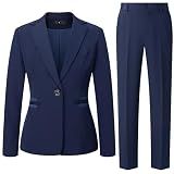 Women's 2 Piece Suit One Button Dressy Blazer Pants Suit Set Business Casual Outfits (US, Alpha, Large, Regular, Regular, Blue)