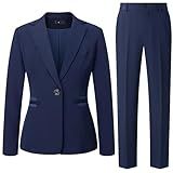 Women's 2 Piece Suit One Button Dressy Blazer Pants Suit Set Business Casual Outfits (US, Alpha, Large, Regular, Regular, Blue)
