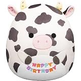 Squishmallows Original 12in Colin the Cow Holding “Happy Birthday” Sign – Official Jazwares Plush (Medium-Sized)