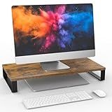 XINYAO Monitor Stand for Desk, Wood & Steel Computer Stand Riser with Storage Organizer for Office Laptop, PC, Printer