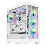 SAMA NEVIEW 4503 Mid Tower PC Case with Dual Tempered Glass Panels, 4×120mm ARGB Fans Pre-Installed, High Airflow ATX PC Case for Case PC Gaming, USB 3.0×2, Type-C Port, Supports Top 360mm AIO – White