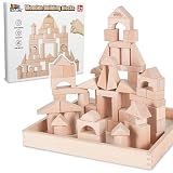 iPlay, iLearn Kid Wooden Building Block Toy Set, Toddler Natural Wood Block