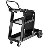 VIVOHOME Iron 3 Tiers Rolling Welding Cart with Upgraded Wheels and Tank Storage for TIG MIG Welder and Plasma Cutter Black
