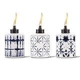 TIKI Glass Tie-Dye Tabletop Torches, 3-Pack – Decorative Outdoor TIKI Torches for Patio, Backyard & Garden – Portable Tabletop Citronella Torches for Outdoor Lighting – Blue, 5.75-Inch