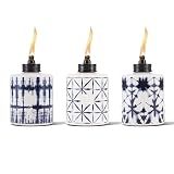 TIKI Glass Tie-Dye Tabletop Torches, 3-Pack – Decorative Outdoor TIKI Torches for Patio, Backyard & Garden – Portable Tabletop Citronella Torches for Outdoor Lighting – Blue, 5.75-Inch