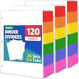 120 Pcs Binder Dividers with Multicolor Tabs, 1/6 Cut Tabs, Dividers for 3 Ring Binder, Blank Write On Binder Dividers in 6 Tab Sets, Letter Size, 120 Dividers, 20 Sets