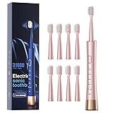 AJELU Sonic Electric Toothbrush for Adults, USB Rechargeable Sonic Toothbrush with 8 Brush Heads, Smart Timer, 5 Modes, 2-Hour Fast Charge Last 30 Days, Pink