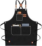 AFUN Chef Aprons for Men Women with Oversized Pockets, 16-Ounce Cotton Canvas Cross Back Heavy Duty Work Apron (Black)