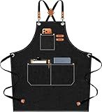 AFUN Chef Aprons for Men Women with Oversized Pockets, 16-Ounce Cotton Canvas Cross Back Heavy Duty Work Apron (Black)